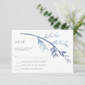 Blue Watercolor Branch Wedding RSVP Karte (Stehend Vorderseite)