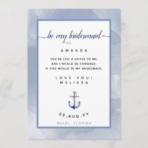 Blue Watercolor Bridesmaid Vorschlag #Nautic Card