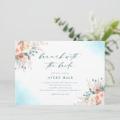 Blue Watercolor Brunch Brautparty Einladung (Stehend Vorderseite)