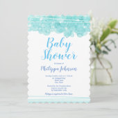 Blue Watercolor Bubbles Baby Dusche Einladung (Stehend Vorderseite)