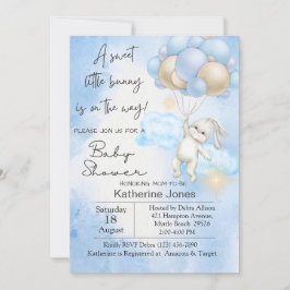 Blue Watercolor Bunny Rabbit Balloons Babydusche Einladung