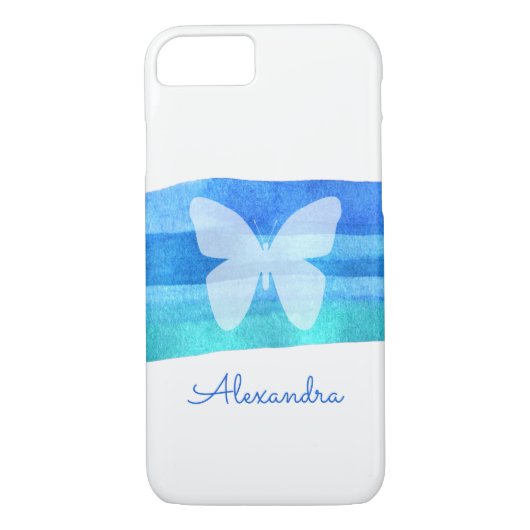 Blue Watercolor Butterfly Personalisiert Case-Mate iPhone Hülle (Rückseite)