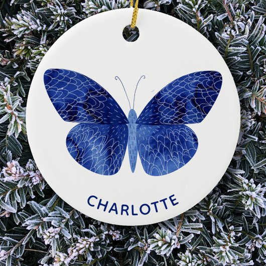 Blue Watercolor Butterfly Personalisiert Keramik Ornament