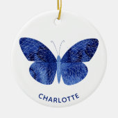 Blue Watercolor Butterfly Personalisiert Keramik Ornament (Vorne)