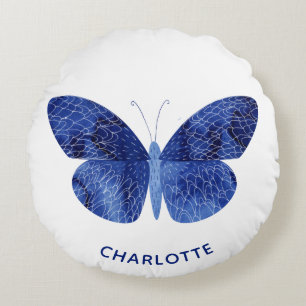 Blue Watercolor Butterfly Personalisiert Rundes Kissen