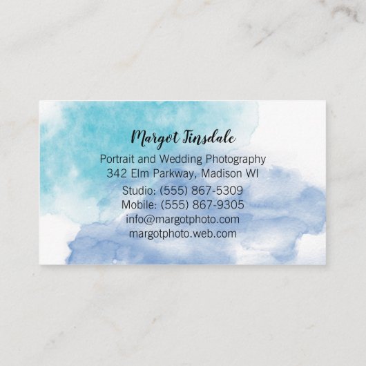 Blue Watercolor Camera Fotografie Visitenkarte (Rückseite)