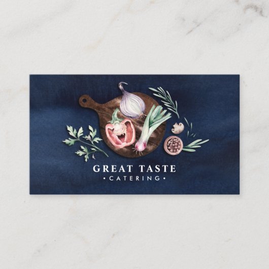 Blue Watercolor Catering Visitenkarte (Vorderseite)