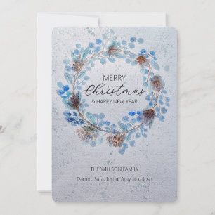 Blue Watercolor Christmas Wreath Feiertagskarte