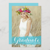 Blue Watercolor Class of 2025 Foto Abschluss Ankündigung (Vorne/Hinten)