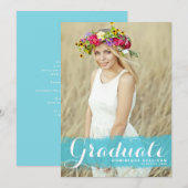 Blue Watercolor Class of 2025 Foto Abschluss Ankündigung (Vorne/Hinten)