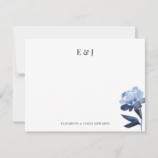 Blue Watercolor Classic Elegante Couple Initials Mitteilungskarte (Vorderseite)