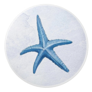 Blue Watercolor Coastal Beach Starfish Seashells Keramikknauf