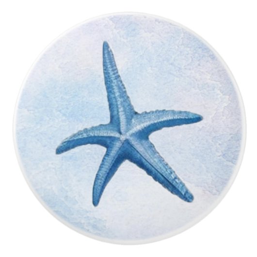 Blue Watercolor Coastal Beach Starfish Seashells Keramikknauf (Vorderseite)