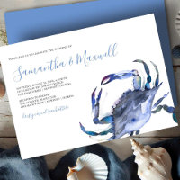 Blue Watercolor Coastal Crab Hochzeit Einladung