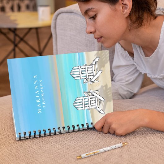 Blue Watercolor Coastal Personalisiert Notizblock