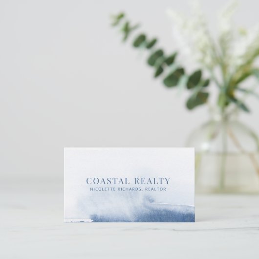 Blue Watercolor Coastal Realty Realtor Visitenkarte (Stehend Vorderseite)