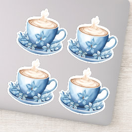 Blue Watercolor Coffee Cups 2 Aufkleber