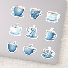 Blue Watercolor Coffee Cups 3 Aufkleber
