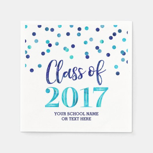 Blue Watercolor Confetti Class of 2017 Abschluss Serviette (Vorderseite)