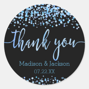 Blue Watercolor Confetti Dots Gastgeschenk Hochzei Runder Aufkleber