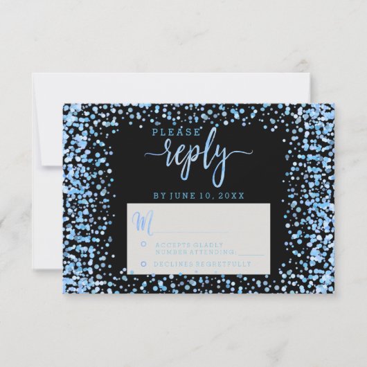 Blue Watercolor Confetti Dots Hochzeitsantwort UAW RSVP Karte (Vorderseite)