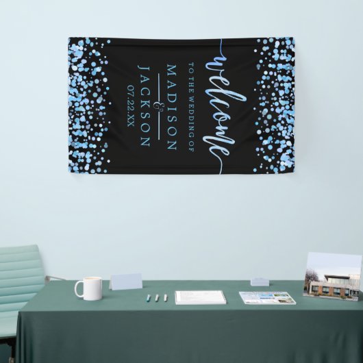 Blue Watercolor Confetti Dots Wedding Willkommen Banner (Messeveranstaltung)