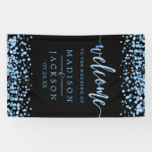 Blue Watercolor Confetti Dots Wedding Willkommen Banner (Horizontal)