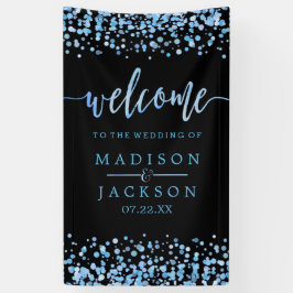 Blue Watercolor Confetti Dots Wedding Willkommen Banner