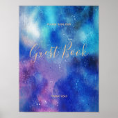 Blue Watercolor Confetti Gästebuch Sign Poster (Vorne)