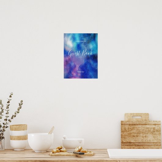 Blue Watercolor Confetti Gästebuch Sign Poster (Küche)