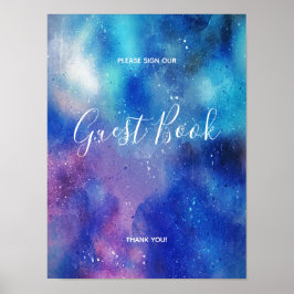 Blue Watercolor Confetti Gästebuch Sign Poster