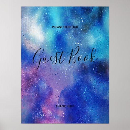 Blue Watercolor Confetti Gästebuch Sign Poster (Vorne)