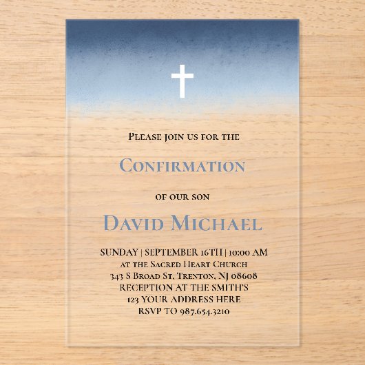 blue watercolor Confirmation boy Acryleinladungen (Vorderseite)