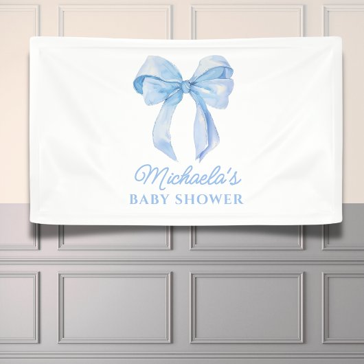Blue Watercolor Coquette Bow Minimal Baby Dusche Banner