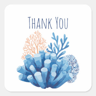 Blue Watercolor Coral Reef Vielen Dank Quadratischer Aufkleber