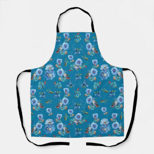 Blue Watercolor Corn Blume Running Muster All-Ov Schürze