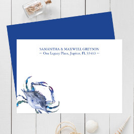 Blue Watercolor Crab Personalisiert Stationery Car Mitteilungskarte