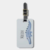 Blue Watercolor Crocodile Safari Kindername Gepäckanhänger (Vorderseite vertikal)