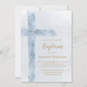 blue watercolor cross Baptism  Einladung (Vorderseite)
