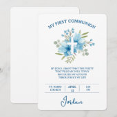 Blue Watercolor Cross First Holy Communion Einladung (Vorne/Hinten)
