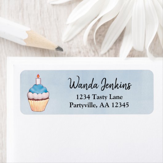 Blue Watercolor Cupcake Geburtsdatum (Insitu)