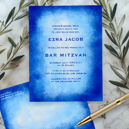 Blue Watercolor Custom  Bar Bat Mitzvah Postkarte