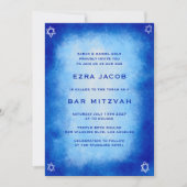Blue Watercolor Custom QR Code Bar Bat Mitzvah Einladung (Vorderseite)