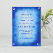 Blue Watercolor Custom QR Code Bar Bat Mitzvah Einladung (Stehend Vorderseite)