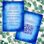 Blue Watercolor Custom QR Code Bar Bat Mitzvah Einladung<br><div class="desc">Perfekte Karte, um eine Fledermausmitzvah, Bar mitzvah oder andere jüdische Feier anzukündigen! Handgemachte Aquarellkunst für Sie auf der Vorder- und Rückseite! Vollständig anpassbar! Klicken Sie auf "Personalisieren" oben, um den Text zu bearbeiten und Ihren Link zum QR-Code hinzuzufügen. Klicken Sie auf "Bearbeiten mit dem Design-Tool", um die Schriftart, Farben und...</div>