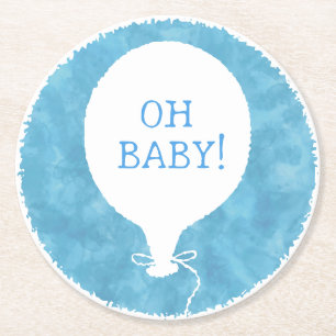Blue Watercolor Custom Text Baby Dusche Oh Baby Runder Pappuntersetzer