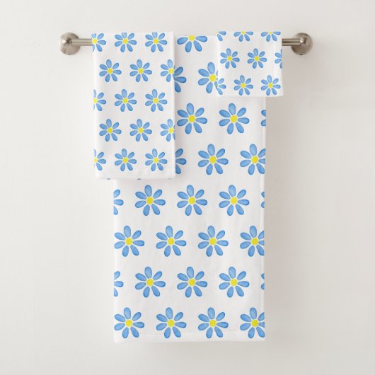 Blue Watercolor Daisy Muster Badhandtuch Set (Insitu)
