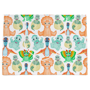 Blue Watercolor Dinosaur Birthday Baby Dusche Große Geschenktüte