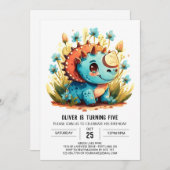 Blue Watercolor Dinosaurier Boy Birthday Einladung (Vorne/Hinten)