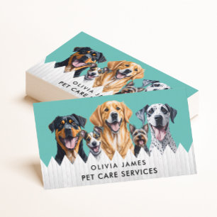 Blue Watercolor Dog Care Services Wandern Sitzen Visitenkarte